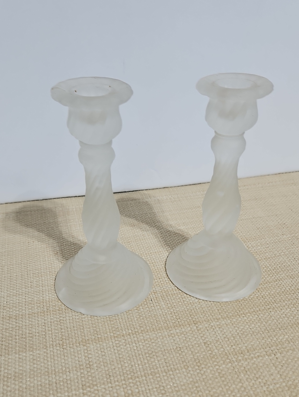 Frosted Glass Swirl Candleholders - White - Unbranded